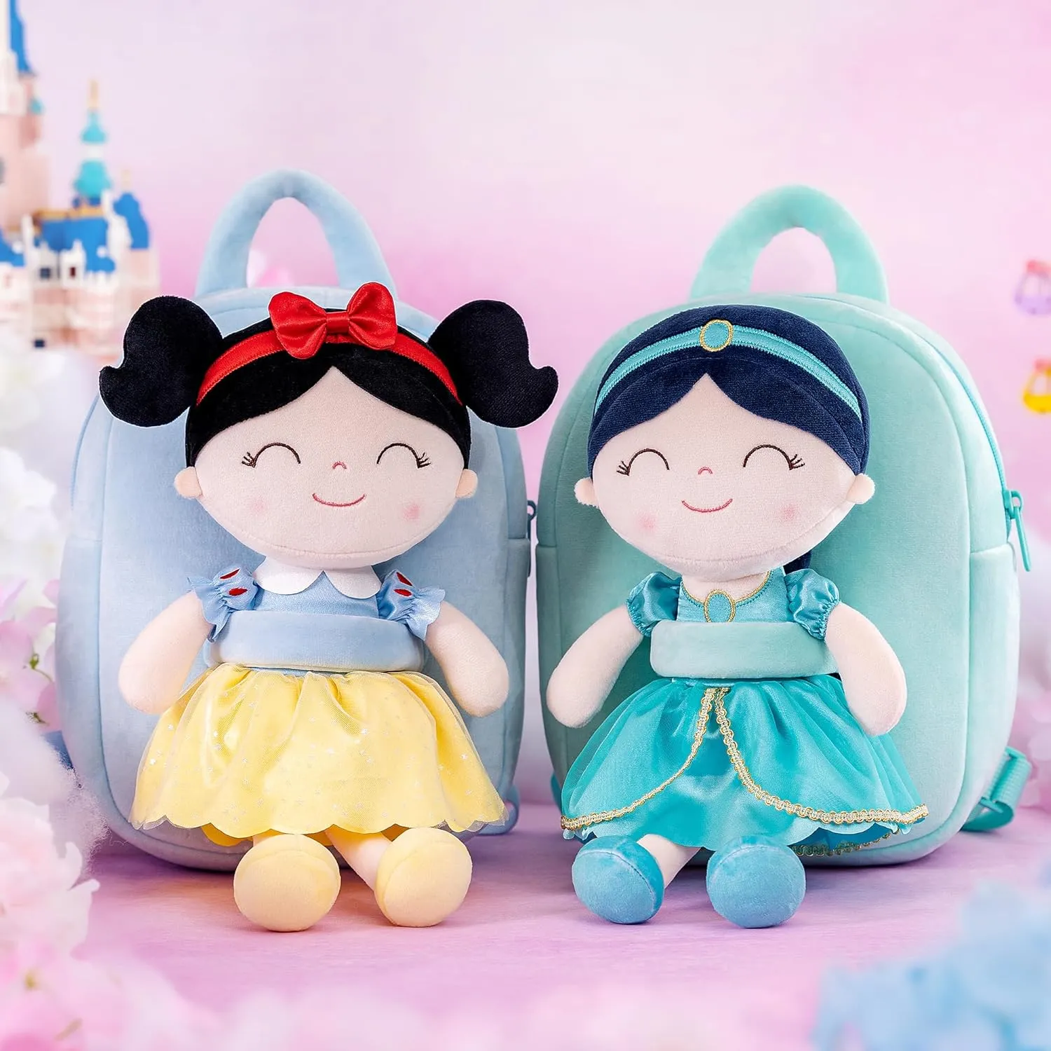 Gloveleya Toddler Backpack for Girls Kids Backpacks Soft Girl Toys Plush Baby Girl Gifts with Plush Princess Alice Doll Blue 9"