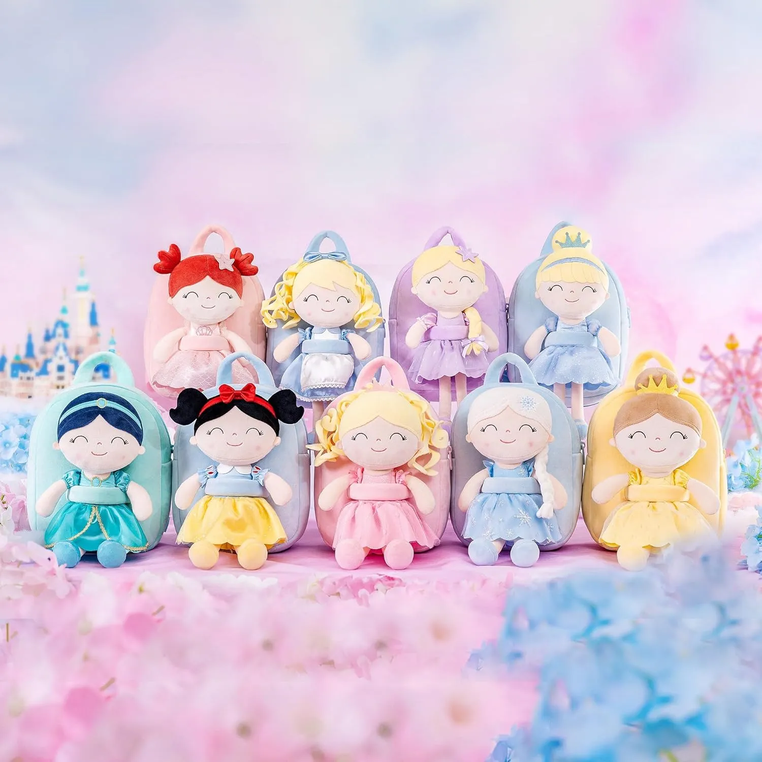 Gloveleya Toddler Backpack for Girls Kids Backpacks Soft Girl Toys Plush Baby Girl Gifts with Plush Princess Alice Doll Blue 9"