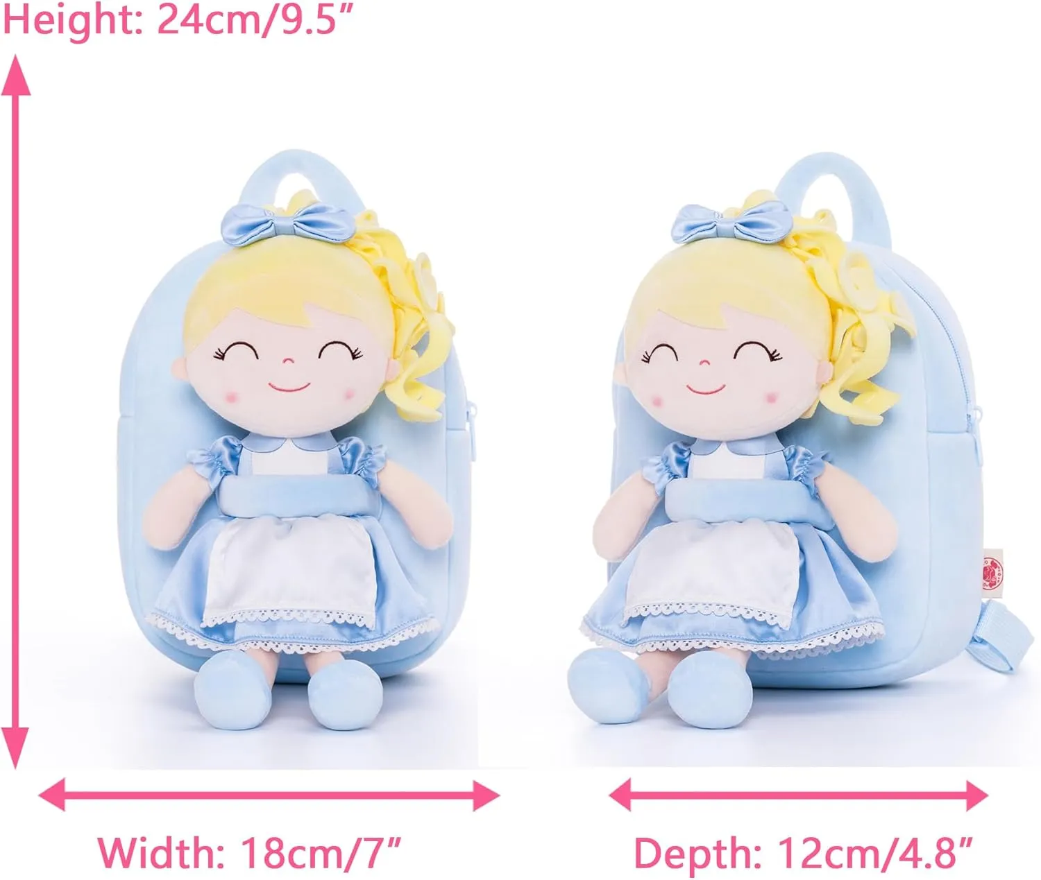 Gloveleya Toddler Backpack for Girls Kids Backpacks Soft Girl Toys Plush Baby Girl Gifts with Plush Princess Alice Doll Blue 9"