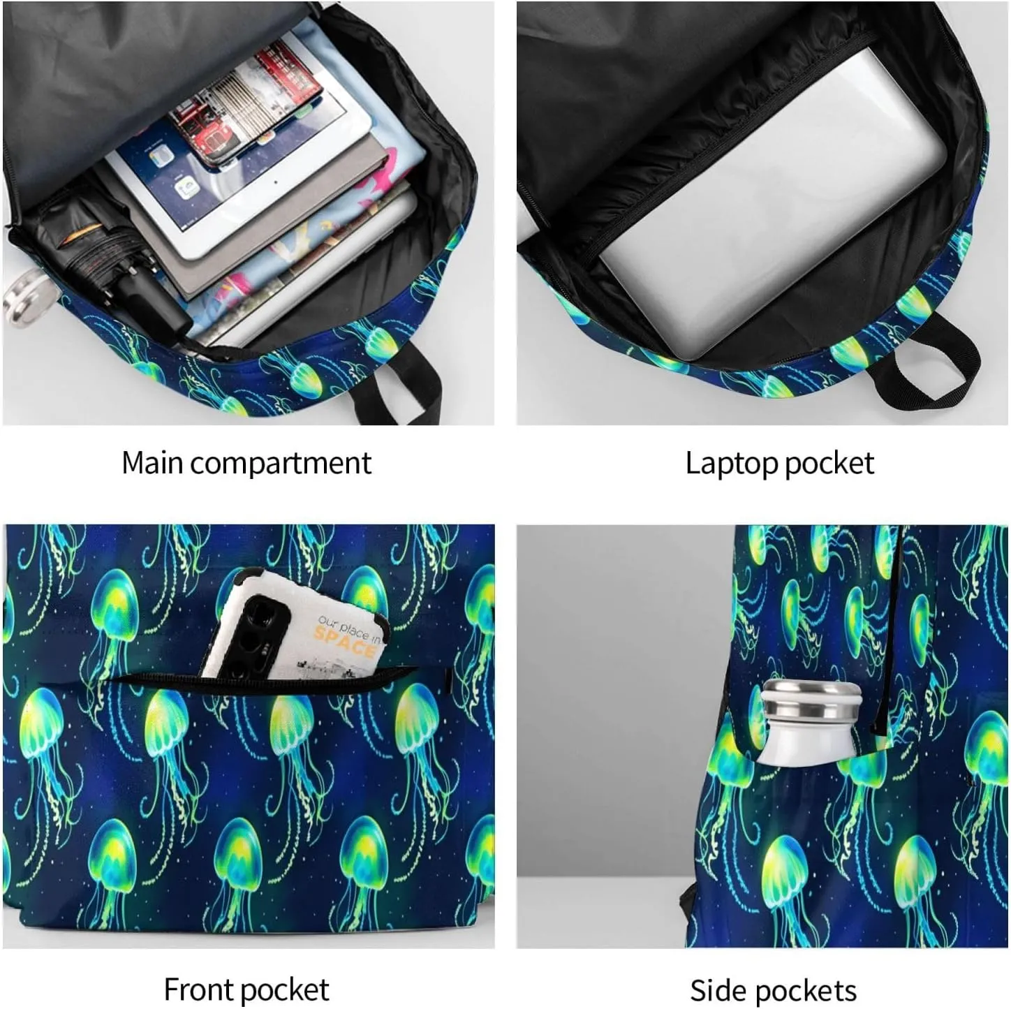 Glowing Jellyfish Adult Backpacks 15 Inch Laptop Backpack Travel Bag for Men Women Gifts
