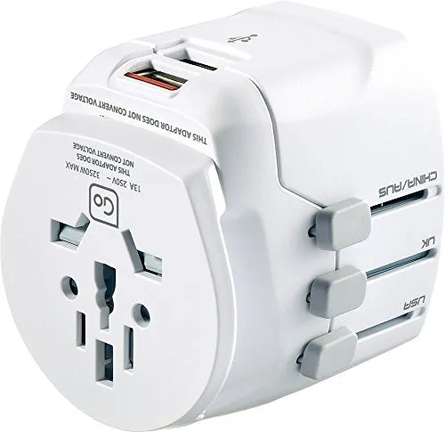 Go Travel Worldwide Grounded Adaptor Plus USB, White
