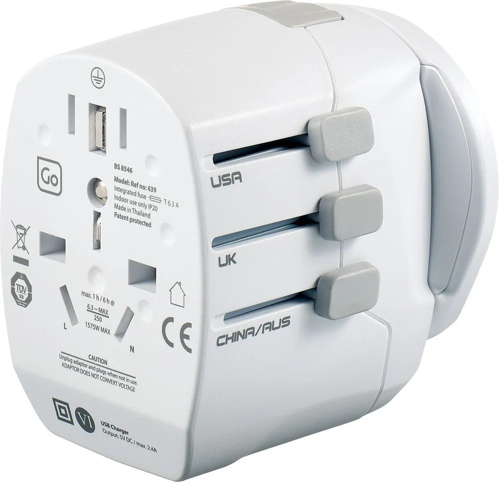 Go Travel Worldwide Grounded Adaptor, White