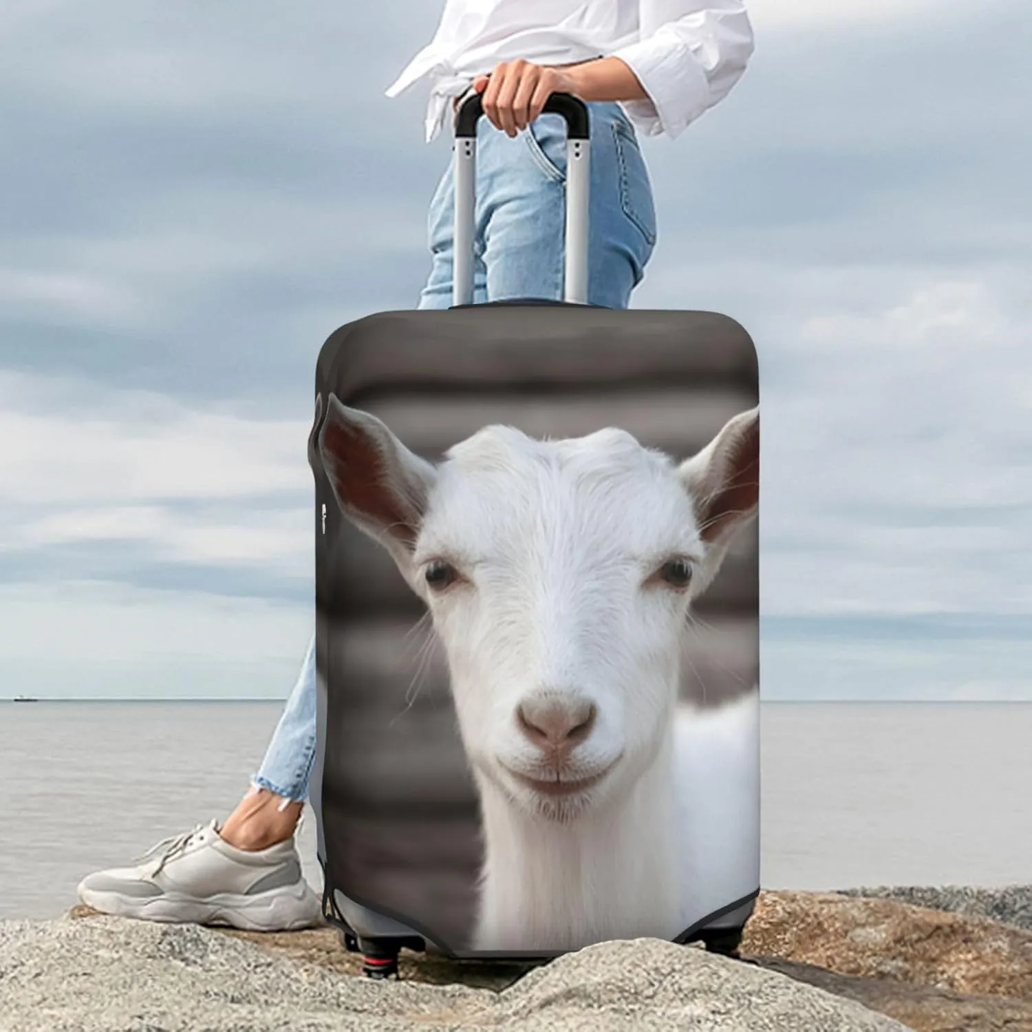 Goat Travel Luggage Cover Fits 18-32 Inch Luggage, Elastic Suitcase Cover Protector with Concealed Zipper for Wheeled Suitcase Tsa Approved