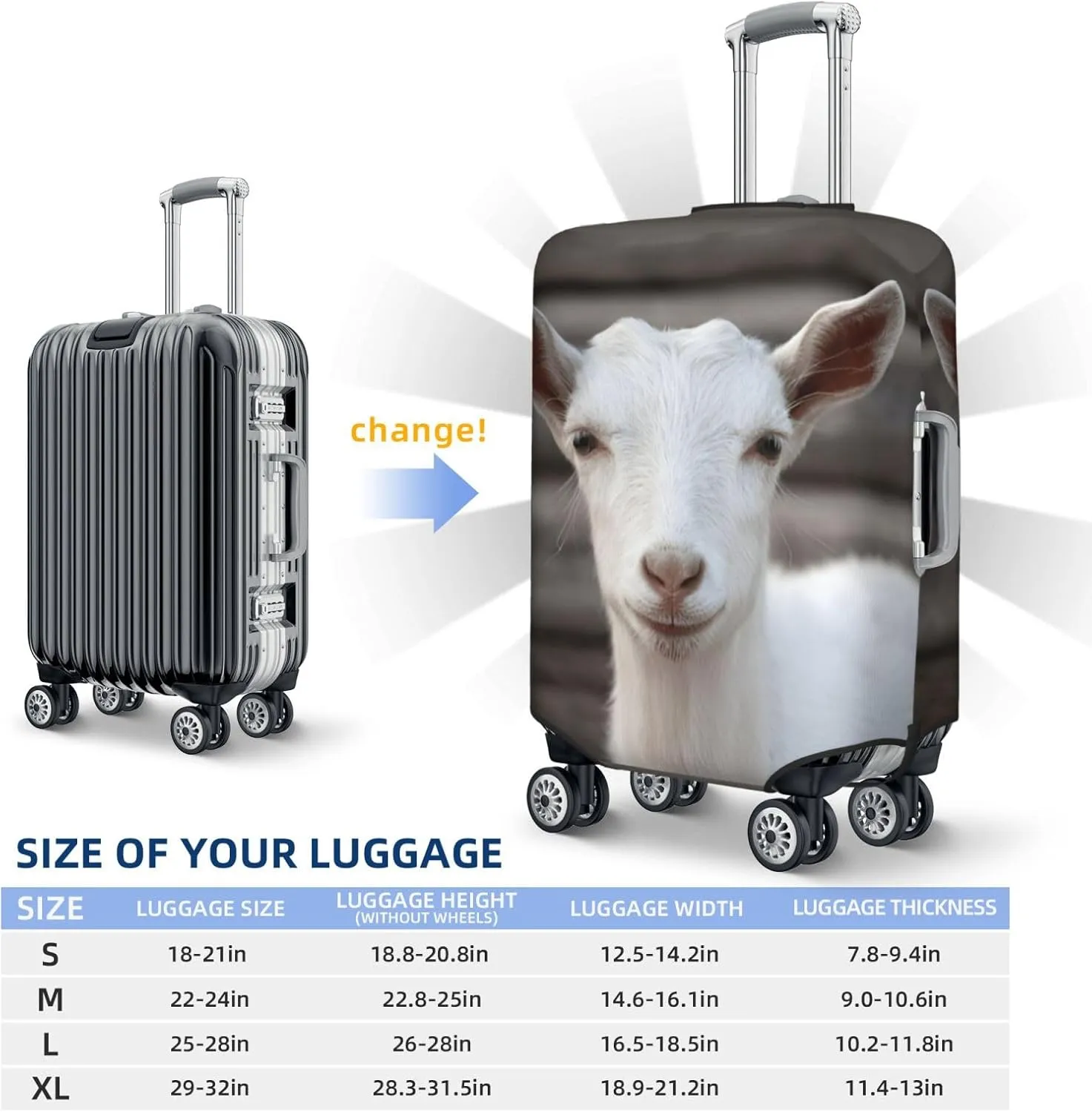 Goat Travel Luggage Cover Fits 18-32 Inch Luggage, Elastic Suitcase Cover Protector with Concealed Zipper for Wheeled Suitcase Tsa Approved