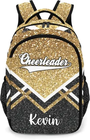 Gold Black Cheerleader Cheer Backpack Personalized with Name for Men Women Shoulder Bag Laptop Bag Bookbag