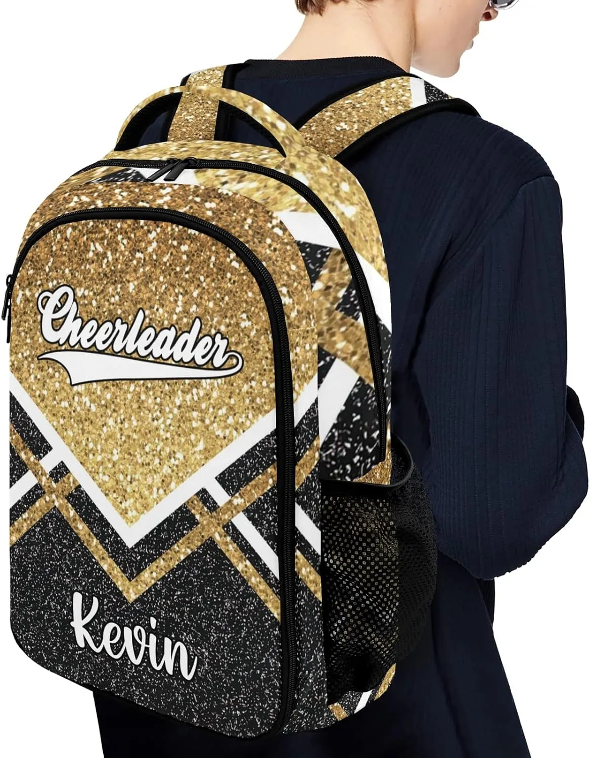 Gold Black Cheerleader Cheer Backpack Personalized with Name for Men Women Shoulder Bag Laptop Bag Bookbag