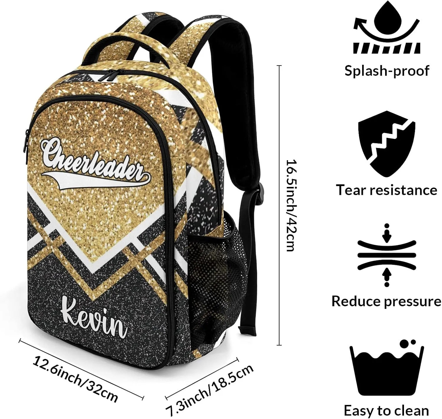 Gold Black Cheerleader Cheer Backpack Personalized with Name for Men Women Shoulder Bag Laptop Bag Bookbag