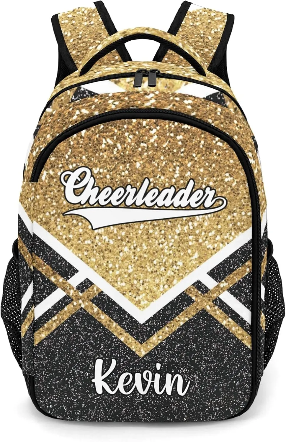 Gold Black Cheerleader Cheer Backpack Personalized with Name for Men Women Shoulder Bag Laptop Bag Bookbag