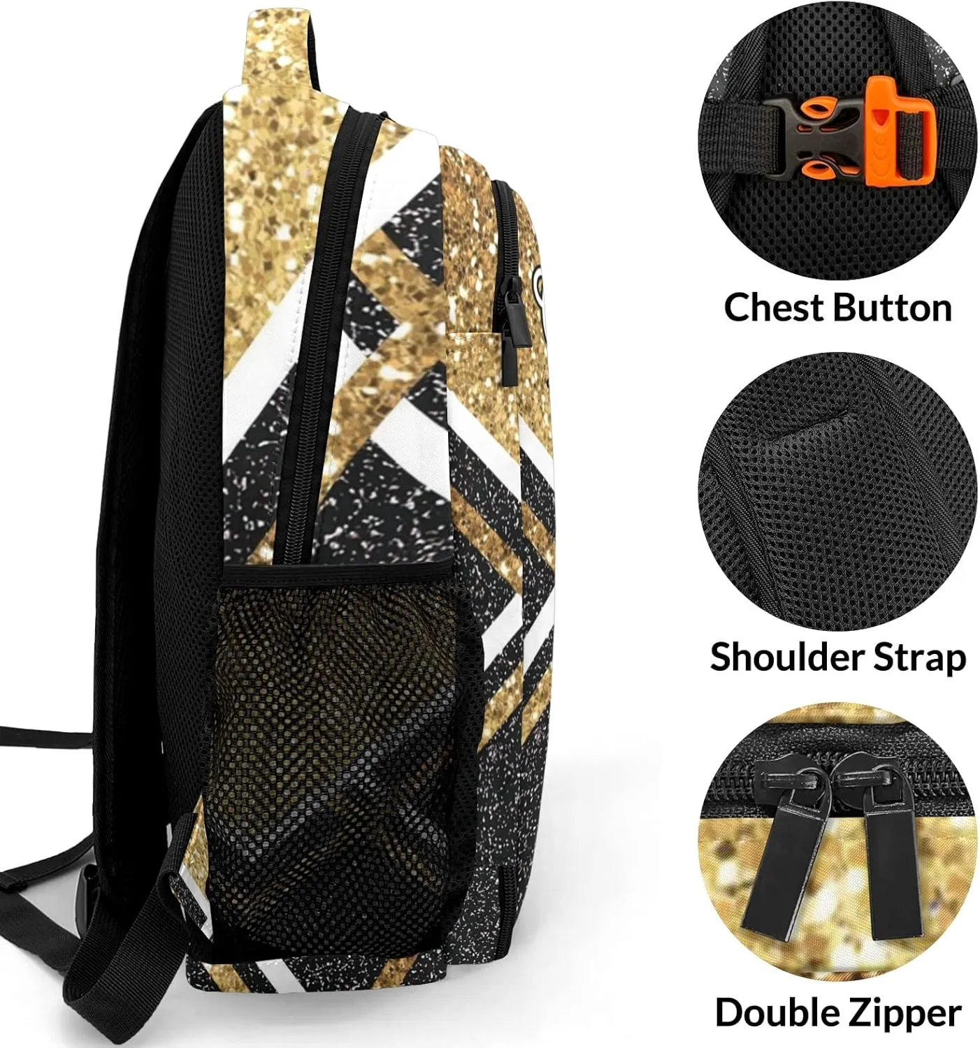 Gold Black Cheerleader Cheer Backpack Personalized with Name for Men Women Shoulder Bag Laptop Bag Bookbag