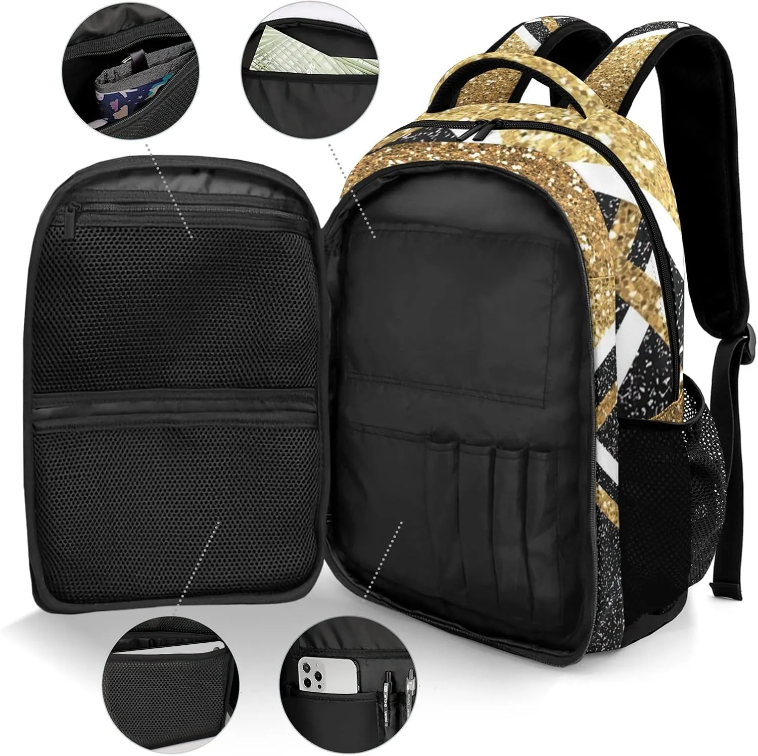Gold Black Cheerleader Cheer Backpack Personalized with Name for Men Women Shoulder Bag Laptop Bag Bookbag