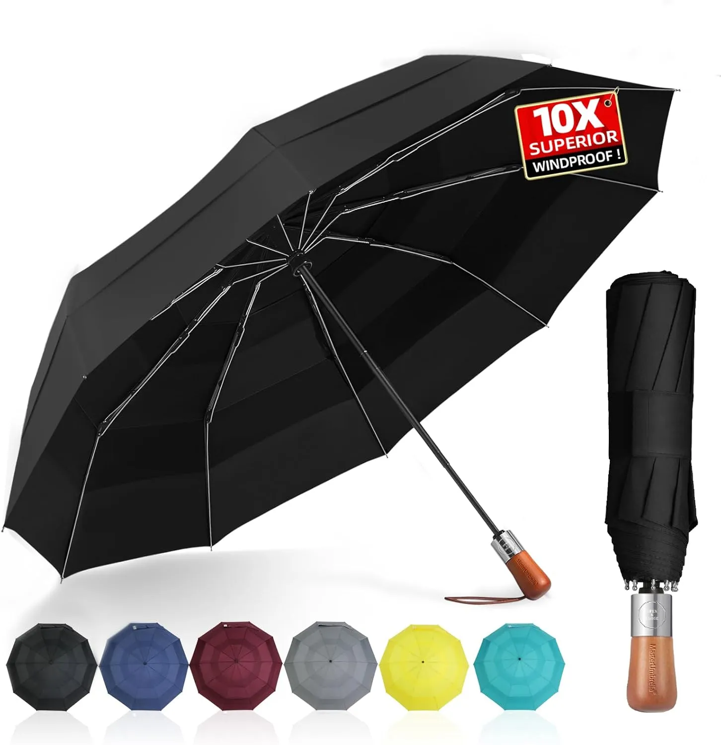 Golf Umbrella Windproof - Triple Canopy Umbrellas for Rain & Wind, Automatic Open/Close, Compact & Portable with 10 Reinforced Fiberglass Ribs