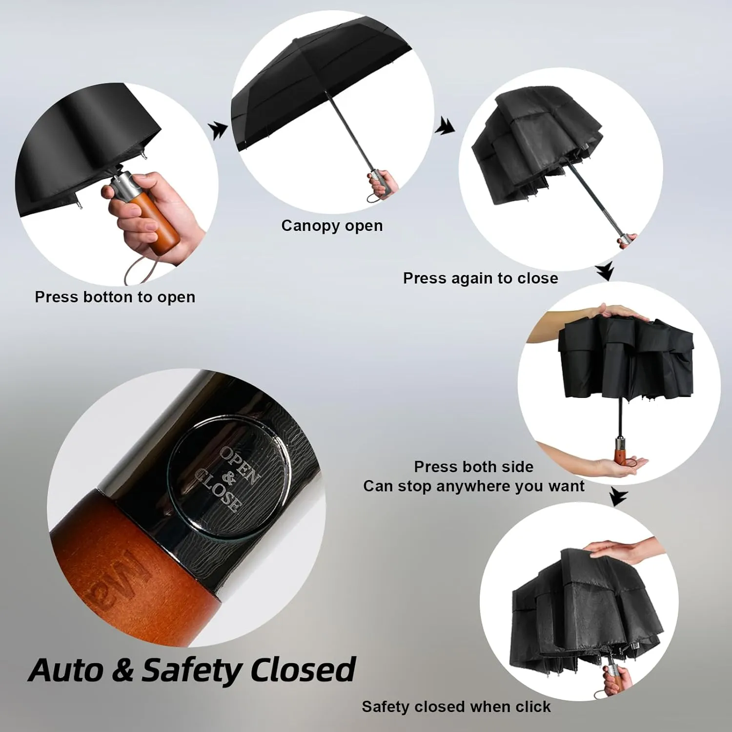 Golf Umbrella Windproof - Triple Canopy Umbrellas for Rain & Wind, Automatic Open/Close, Compact & Portable with 10 Reinforced Fiberglass Ribs