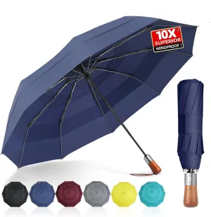Golf Umbrella Windproof - Triple Canopy Umbrellas for Rain & Wind, Automatic Open/Close, Compact & Portable with 10 Reinforced Fiberglass Ribs