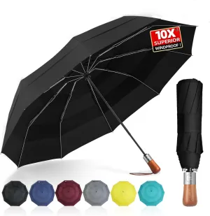 Golf Umbrella Windproof - Triple Canopy Umbrellas for Rain & Wind, Automatic Open/Close, Compact & Portable with 10 Reinforced Fiberglass Ribs