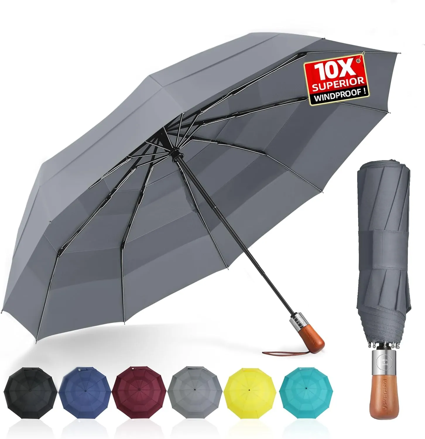 Golf Umbrella Windproof - Triple Canopy Umbrellas for Rain & Wind, Automatic Open/Close, Compact & Portable with 10 Reinforced Fiberglass Ribs