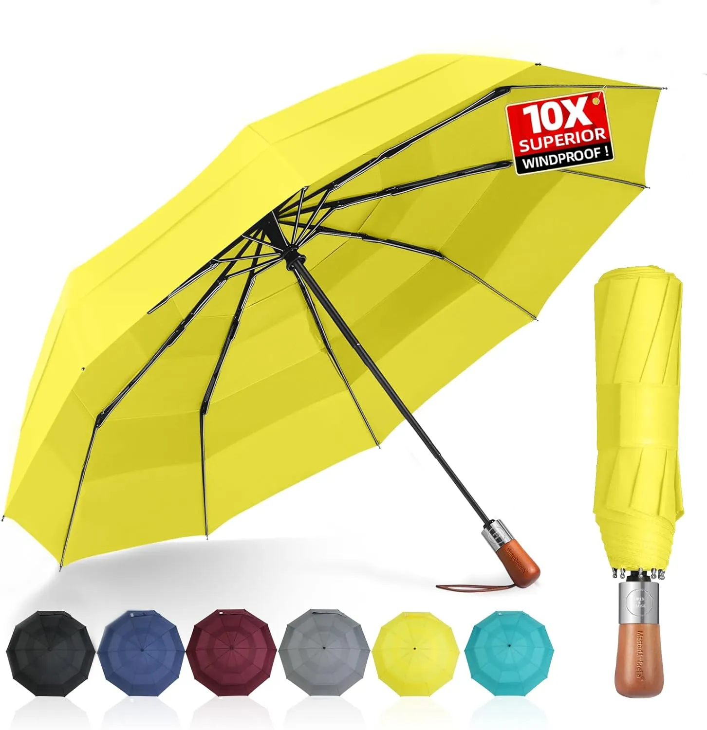 Golf Umbrella Windproof - Triple Canopy Umbrellas for Rain & Wind, Automatic Open/Close, Compact & Portable with 10 Reinforced Fiberglass Ribs