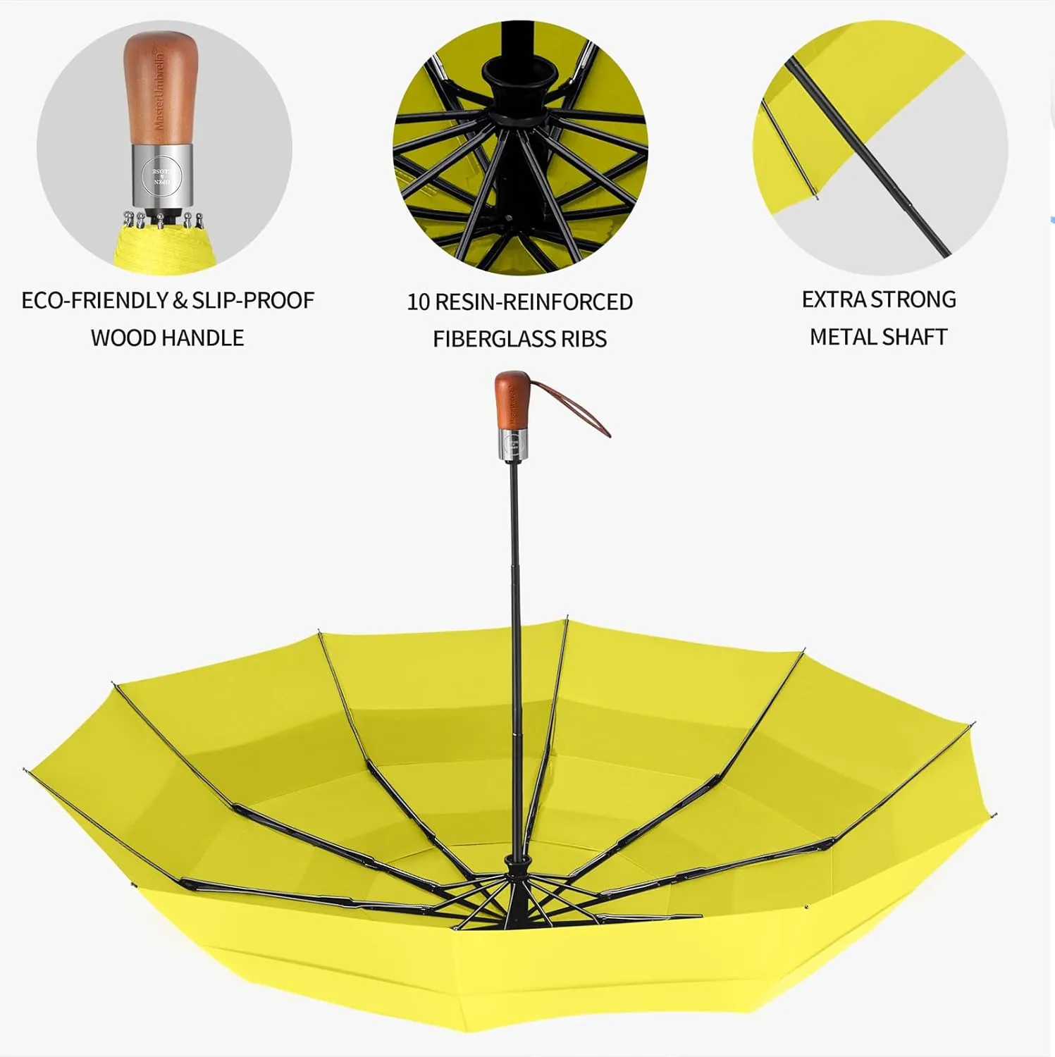 Golf Umbrella Windproof - Triple Canopy Umbrellas for Rain & Wind, Automatic Open/Close, Compact & Portable with 10 Reinforced Fiberglass Ribs