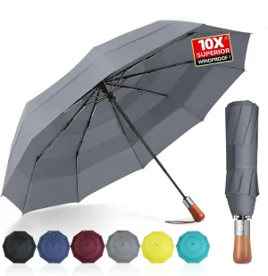 Golf Umbrella Windproof - Triple Canopy Umbrellas for Rain & Wind, Automatic Open/Close, Compact & Portable with 10 Reinforced Fiberglass Ribs