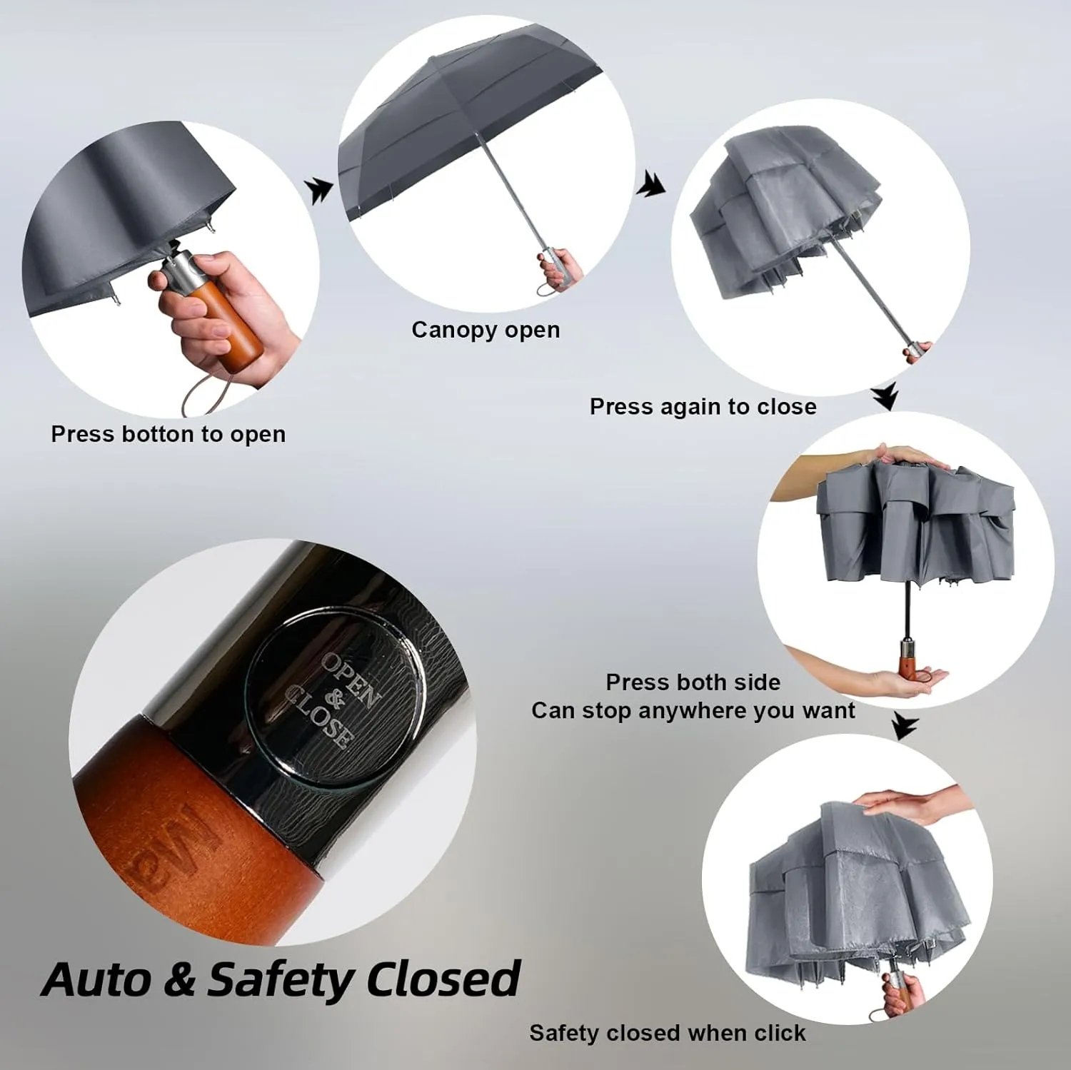 Golf Umbrella Windproof - Triple Canopy Umbrellas for Rain & Wind, Automatic Open/Close, Compact & Portable with 10 Reinforced Fiberglass Ribs