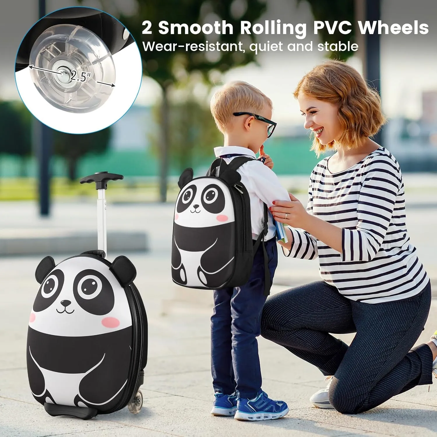 Goplus 2PC Kids Carry On Luggage Set, 16" Rolling Suitcase & 12" Backpack, Airline Approved Travel Trolley Luggage with Wheels for Toddlers Children Girls Boys (Panda)