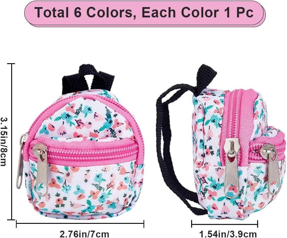 GORGECRAFT 6 Styles Mini Doll Backpack Miniatures House Backpack Doll Zipper School Bags Keys Purse for Dolls Accessories Costume Ornament Photography Props Black White Orange Blue Khaki Gifts