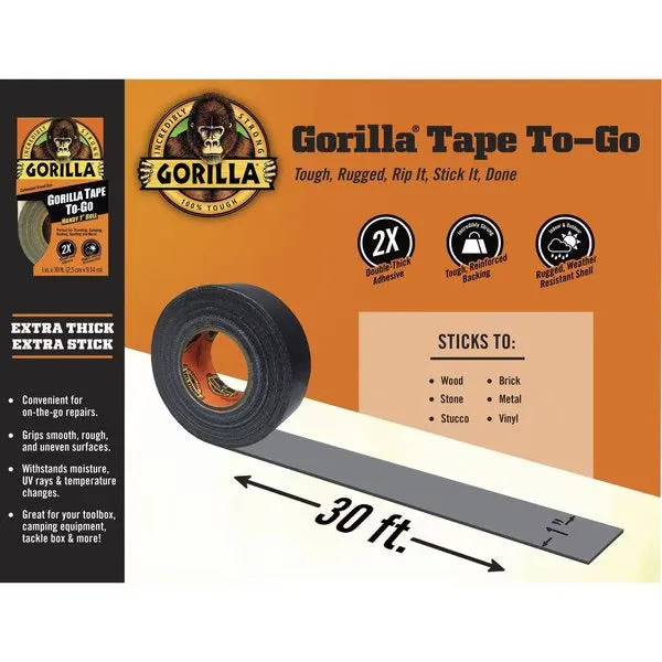 Gorilla Glue Tape Handy Roll, 1" x 30', Black