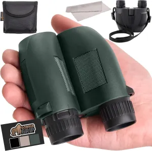 GORILLA GRIP 10x25 Compact Binoculars for Adults with Strap, Superior High Powered Clear 10X Magnification, Lightweight, Bird Watching, Hunting, Stargazing, Adjustable Eye Cups, Green