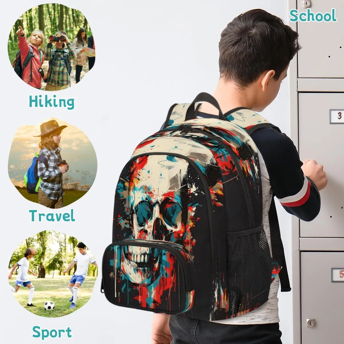 Gothic Skull Laptop Backpack for Women Men, 18.3 Inch Travel Work Backpacks, Spooky Skeleton Bone Waterproof Computer Casual Daypack Nurse Teacher Bags