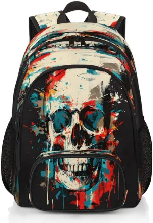 Gothic Skull Laptop Backpack for Women Men, 18.3 Inch Travel Work Backpacks, Spooky Skeleton Bone Waterproof Computer Casual Daypack Nurse Teacher Bags
