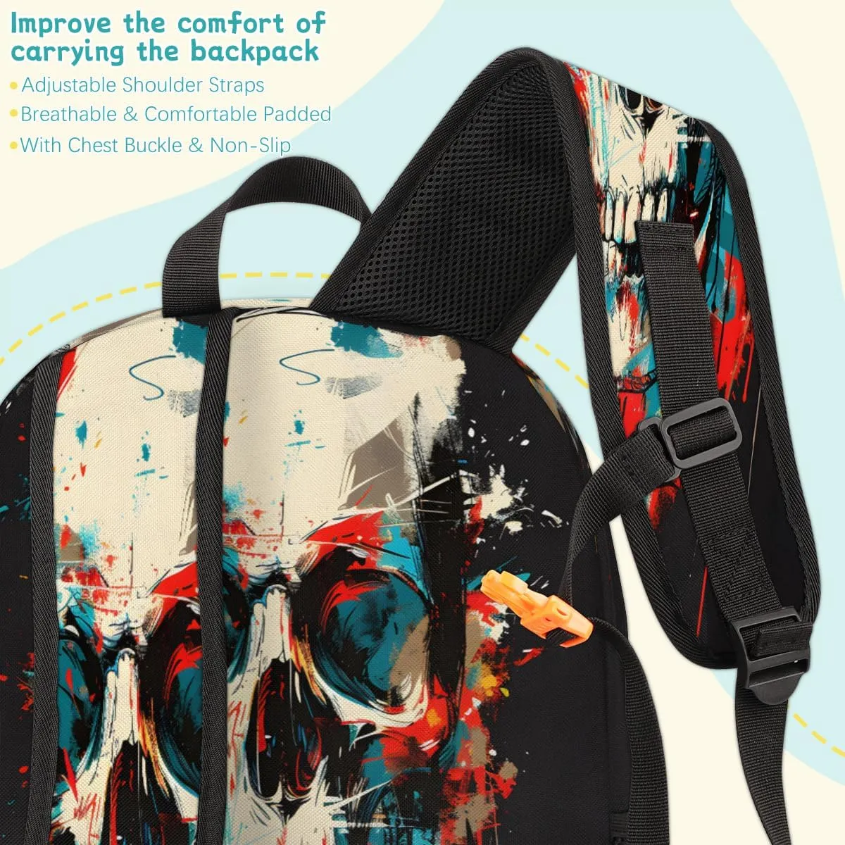Gothic Skull Laptop Backpack for Women Men, 18.3 Inch Travel Work Backpacks, Spooky Skeleton Bone Waterproof Computer Casual Daypack Nurse Teacher Bags