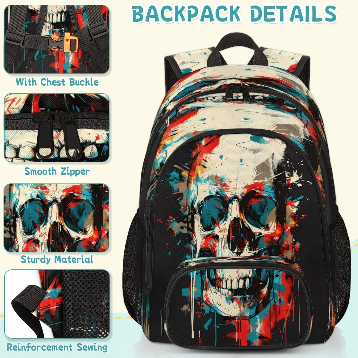 Gothic Skull Laptop Backpack for Women Men, 18.3 Inch Travel Work Backpacks, Spooky Skeleton Bone Waterproof Computer Casual Daypack Nurse Teacher Bags