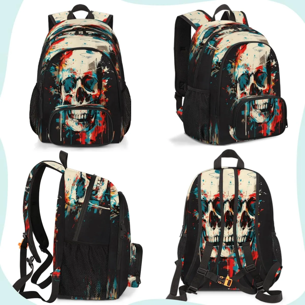 Gothic Skull Laptop Backpack for Women Men, 18.3 Inch Travel Work Backpacks, Spooky Skeleton Bone Waterproof Computer Casual Daypack Nurse Teacher Bags