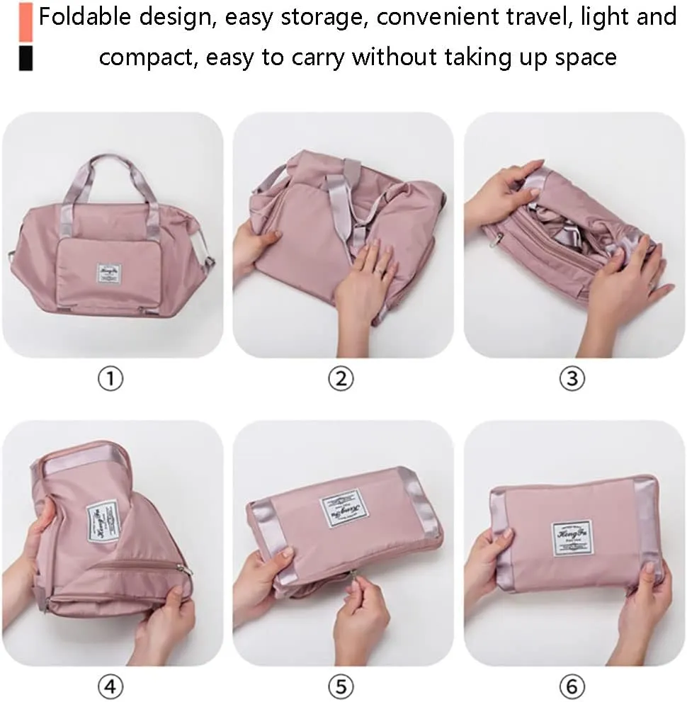Gpmsign Travel Bag, Large Capacity Folding Travel Bag, High-capacity Double-layer Wet Separation Travelling Bag (Ash With Powder)