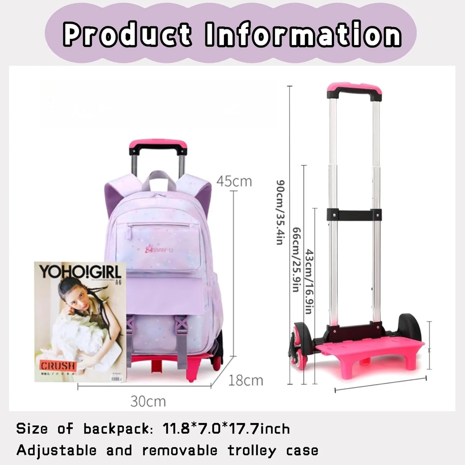 Gradient-Star Girls Rolling Backpacks for School, Capacity School Bags Bookbags for Teens Girls with 6 Wheels