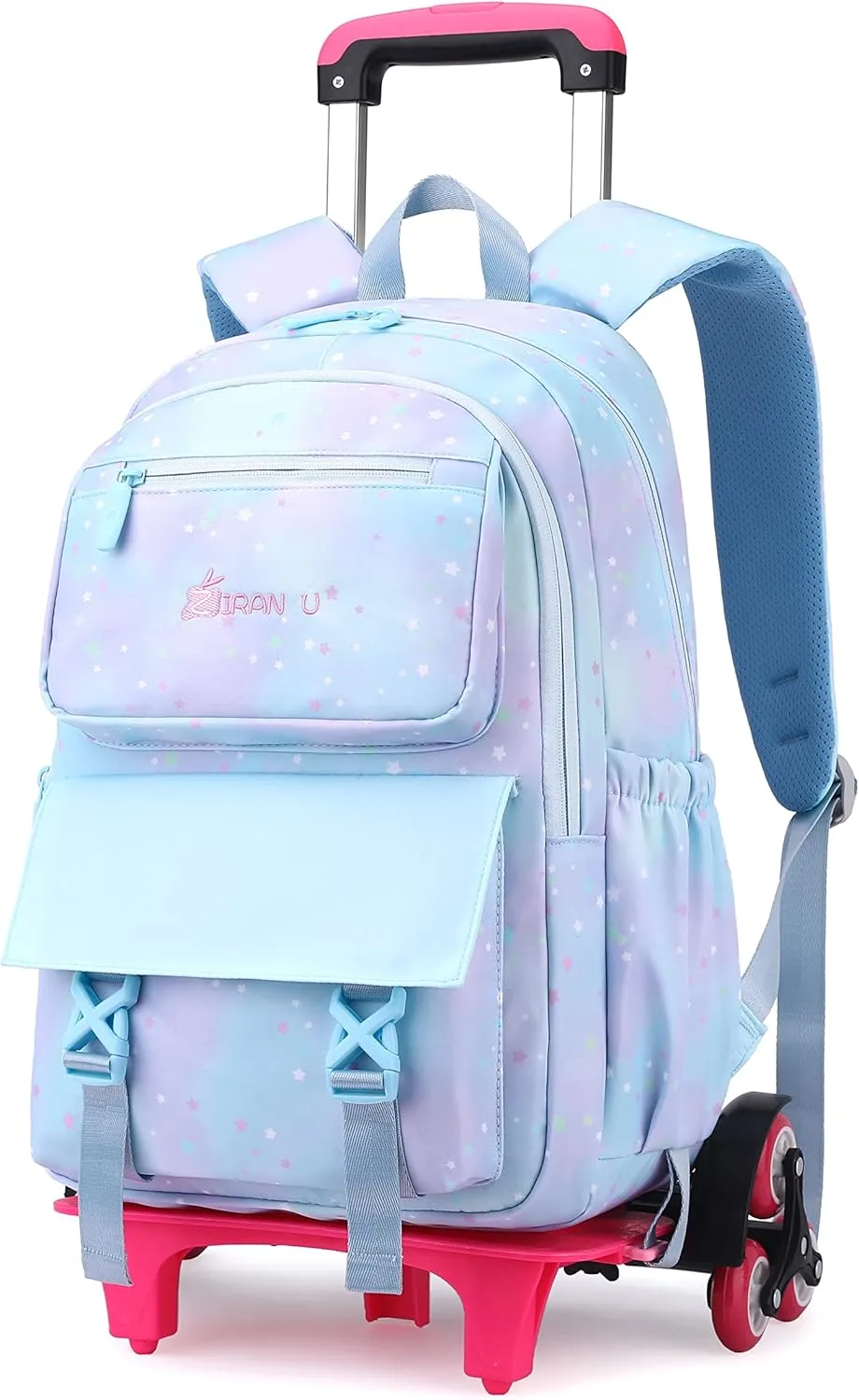 Gradient-Star Girls Rolling Backpacks for School, Capacity School Bags Bookbags for Teens Girls with 6 Wheels