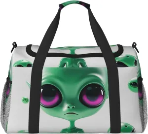 Green Alien Travel Duffel Bag Lightweight Waterproof Carry On Tote Bag Foldable Weekender Overnight Bags Sport Gym Bag For Women Men