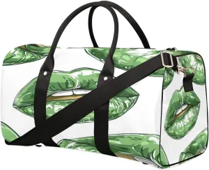 Green Lips Pattern Printed Travel Duffel Bag for Women Men Foldable Sport Gym Tote Bag Lightweight Waterproof Weekender Overnight Bag for Weekend Holiday Gym Swim Yoga