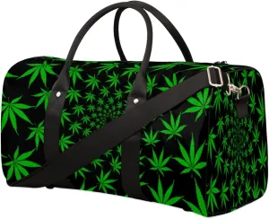 Green Marijuana Travel Duffle Bag for Men Women Weed Leaf Overnight Weekender Bag Foldable Travel Duffel Bag Large Sports Gym Bag Waterproof Luggage Tote Bag Tear Resistant
