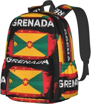 Grenada Flag Grenadian Proud Roots Large Travel Backpack Casual Backpacks Laptop Daypack Working Rucksack Lightweight Back Pack Sports Bag with Adjustable Shoulder Strap