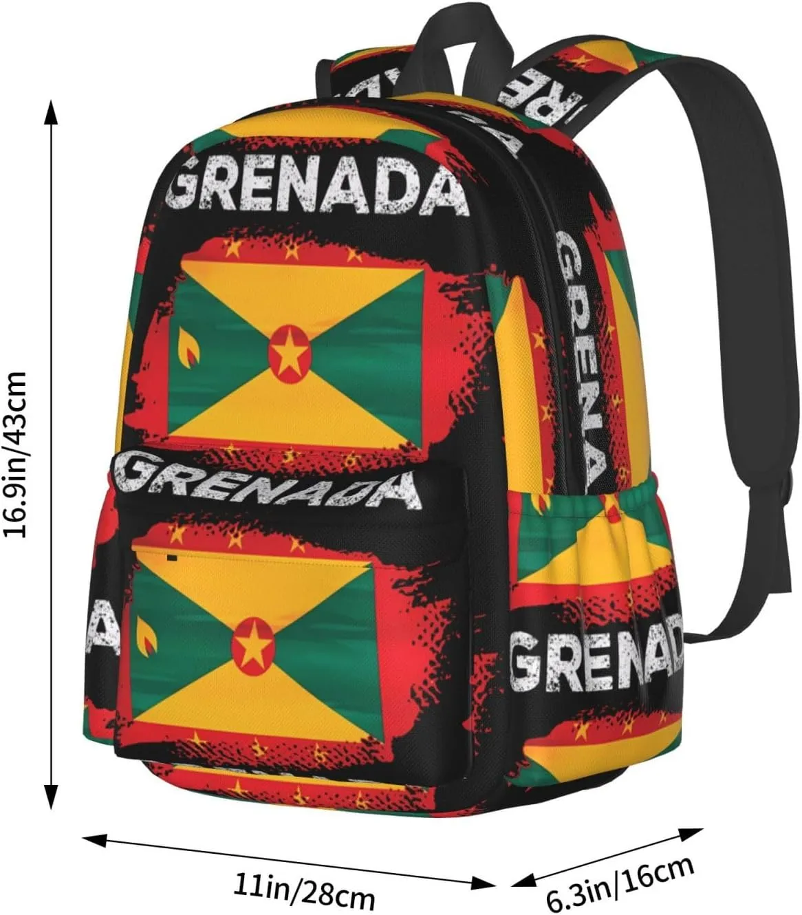 Grenada Flag Grenadian Proud Roots Large Travel Backpack Casual Backpacks Laptop Daypack Working Rucksack Lightweight Back Pack Sports Bag with Adjustable Shoulder Strap