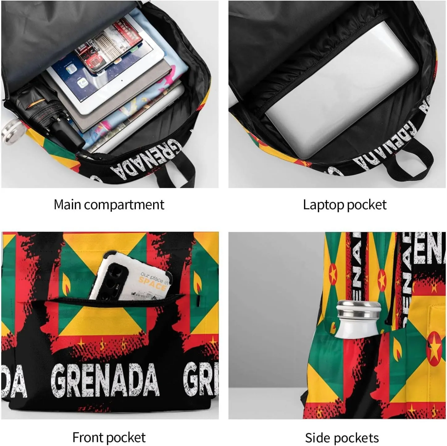 Grenada Flag Grenadian Proud Roots Large Travel Backpack Casual Backpacks Laptop Daypack Working Rucksack Lightweight Back Pack Sports Bag with Adjustable Shoulder Strap
