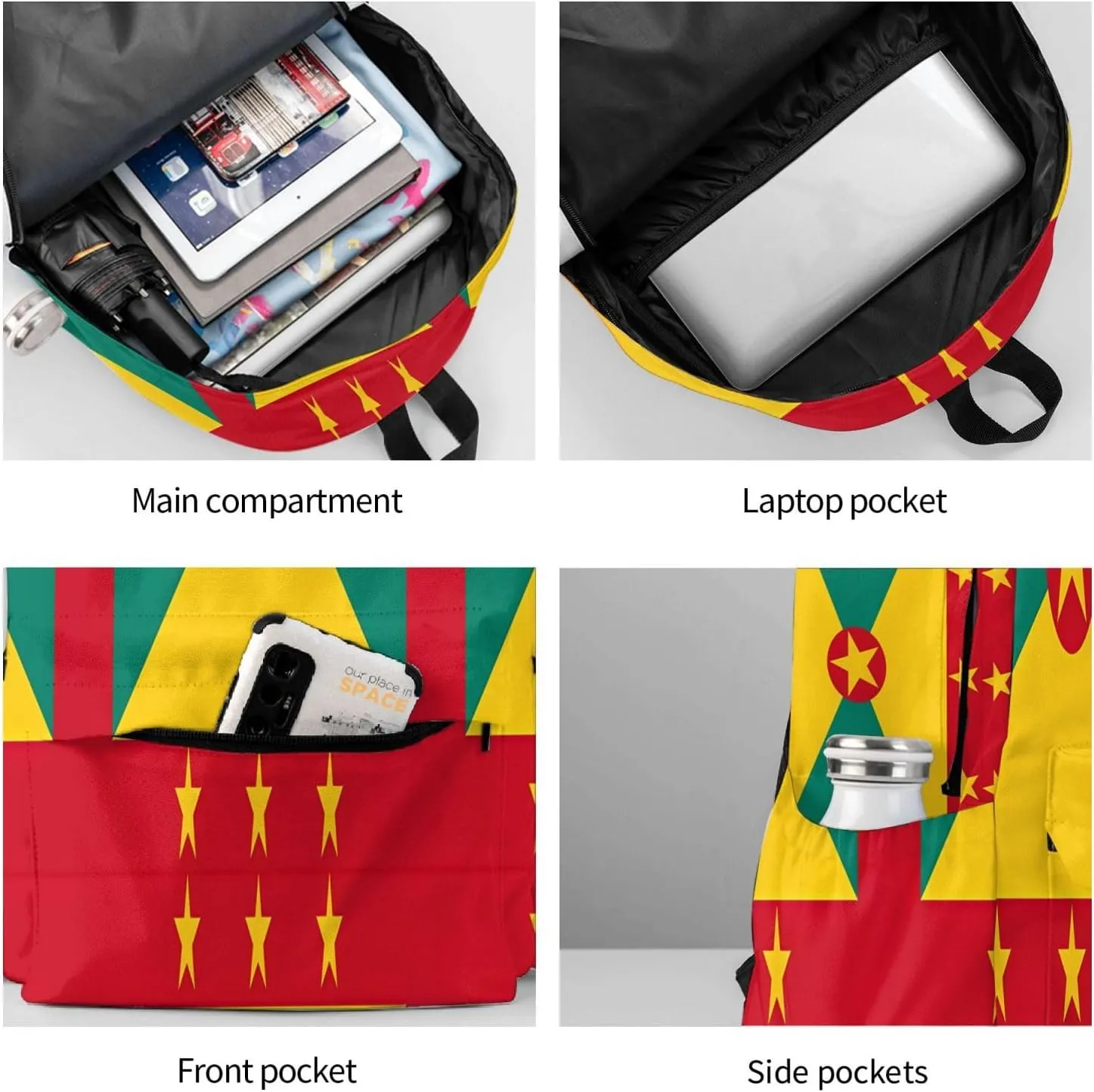 Grenada Flag Large Travel Backpack Casual Backpacks Laptop Daypack Working Rucksack Lightweight Back Pack Sports Bag with Adjustable Shoulder Strap