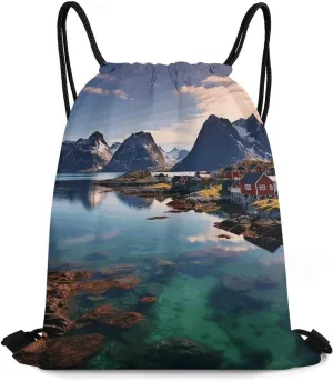 Gym Bag,Norway Islands Printed Beach Bag,sport Drawstring Backpack Suitable for Women And Men.