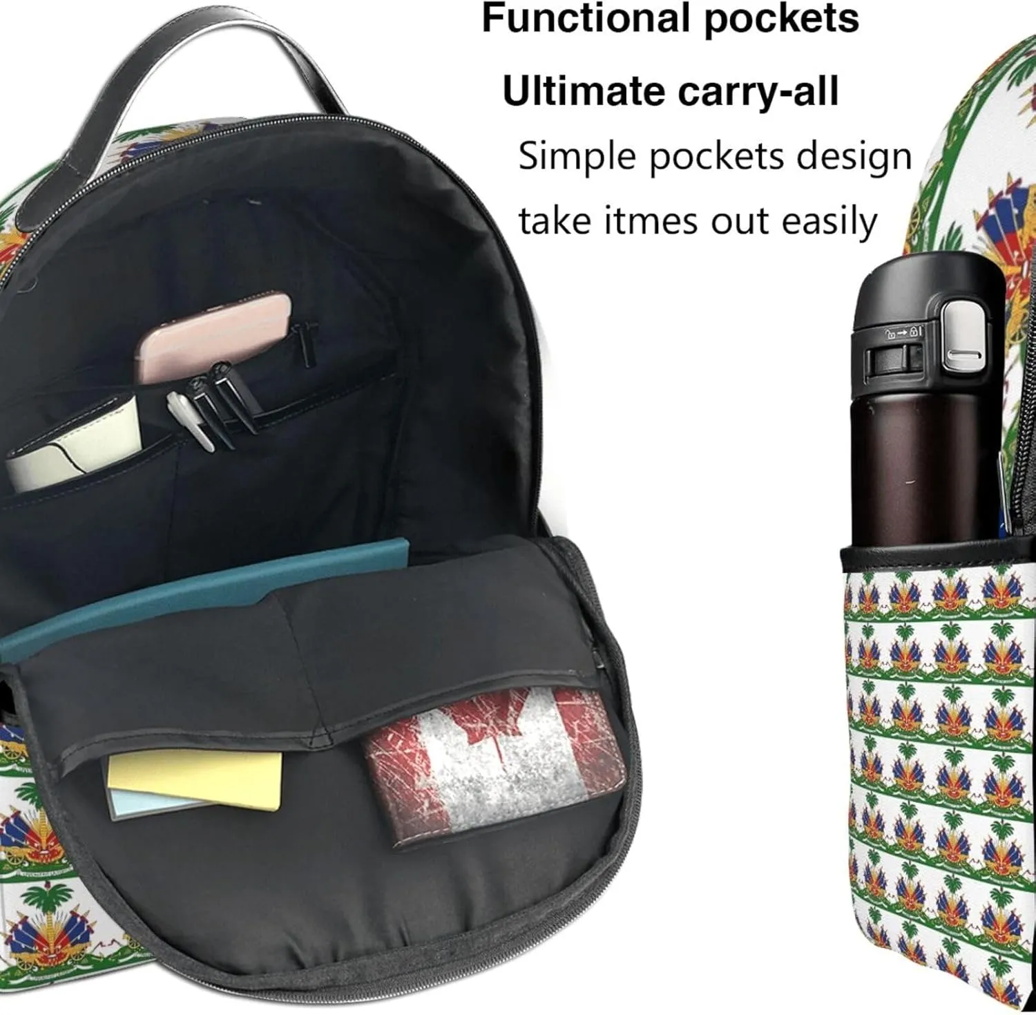 Haiti Haitian Flag Casual Backpacks Laptop Backpack Carry-on Daypack Sports Travel Rucksack Lightweight Working Bag for Outdoor Hiking Cycling Walking