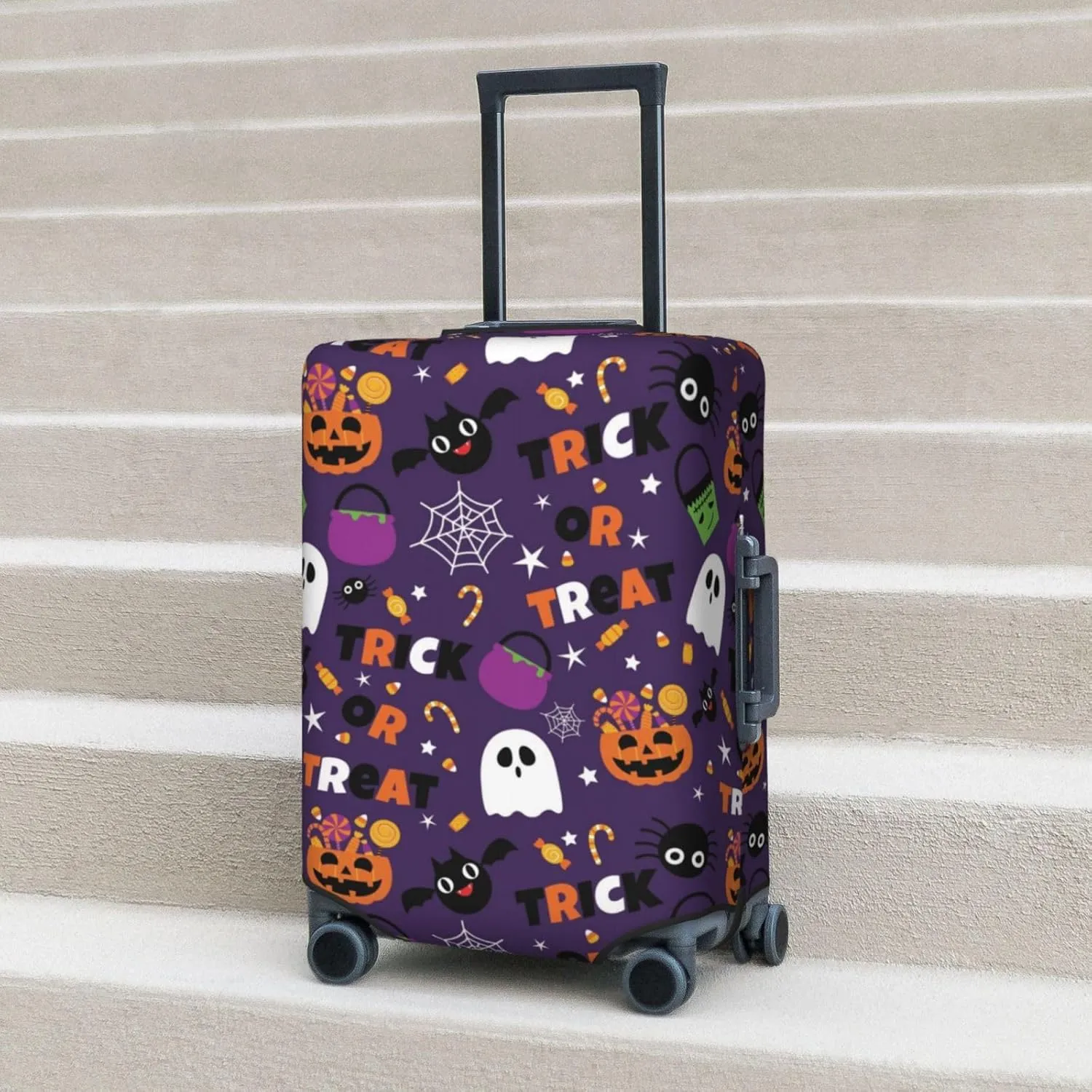 Halloween Sweet Candy Print Elastic Travel Luggage Cover Suitcase Protector Bag, Anti-Scratch, Washable Suitcase Sleeve For Kid Adult,For 18-32 Inch Luggage