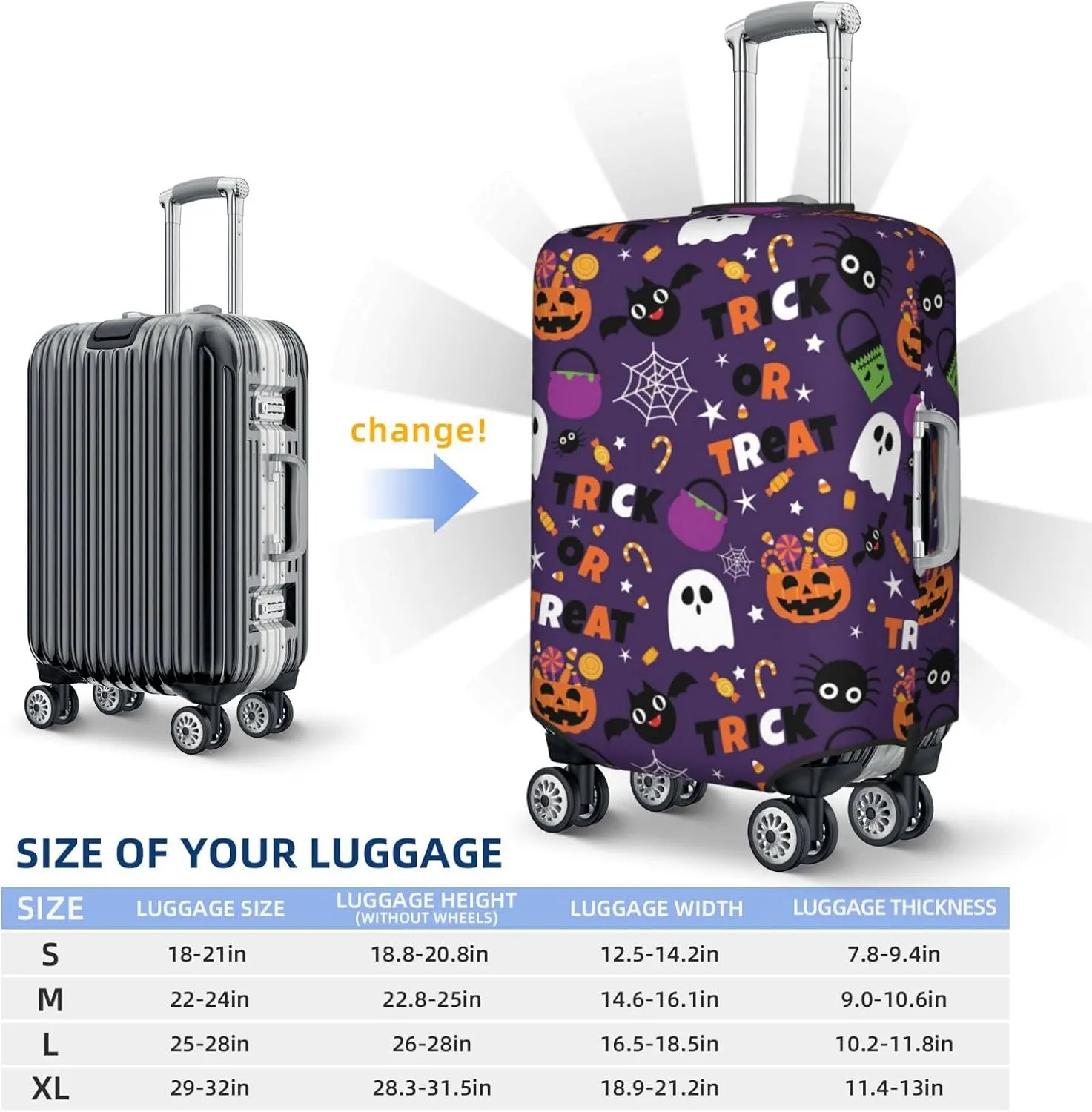 Halloween Sweet Candy Print Elastic Travel Luggage Cover Suitcase Protector Bag, Anti-Scratch, Washable Suitcase Sleeve For Kid Adult,For 18-32 Inch Luggage
