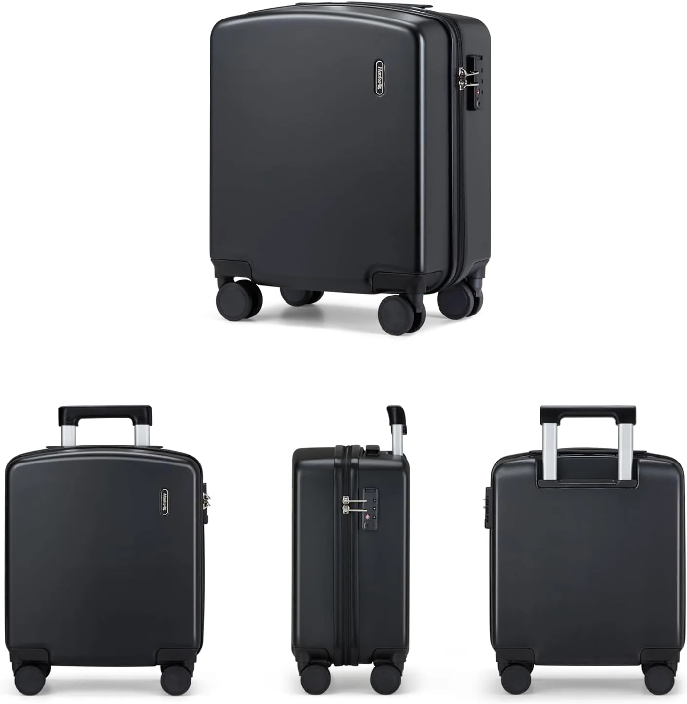 Hanke 16 Inch Underseat Carry On Luggage with Wheels Hard Shell Lightweight Suitcases Small Tsa Luggage Travel Rolling Luggage(Jet Black)