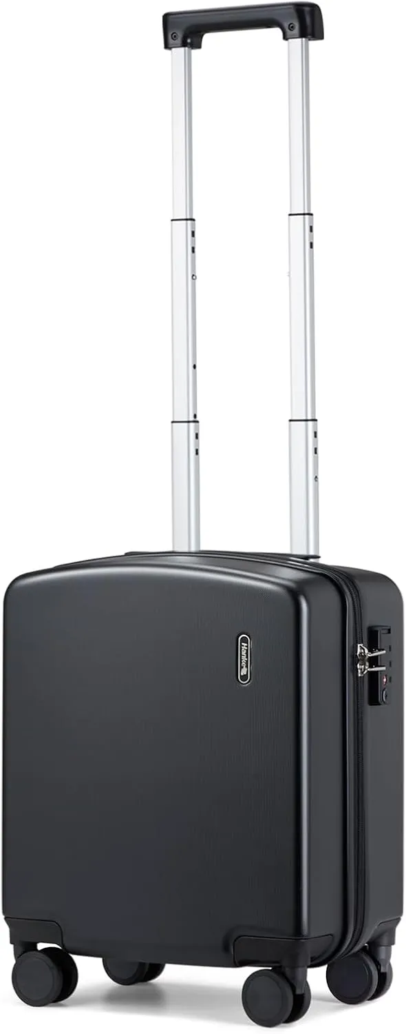 Hanke 16 Inch Underseat Carry On Luggage with Wheels Hard Shell Lightweight Suitcases Small Tsa Luggage Travel Rolling Luggage(Jet Black)