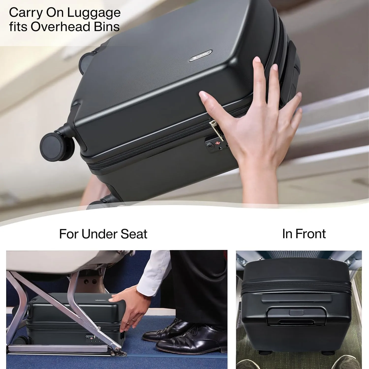 Hanke 16 Inch Underseat Carry On Luggage with Wheels Hard Shell Lightweight Suitcases Small Tsa Luggage Travel Rolling Luggage(Jet Black)