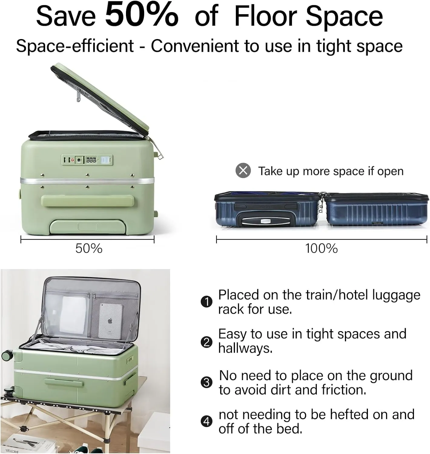 Hanke 20 Inch Carry On Luggage Airline Approved with Lock and Cup Holder,Top Opening Hard Shell Suitcases Travel Luggage with Wheels,Bamboo Green